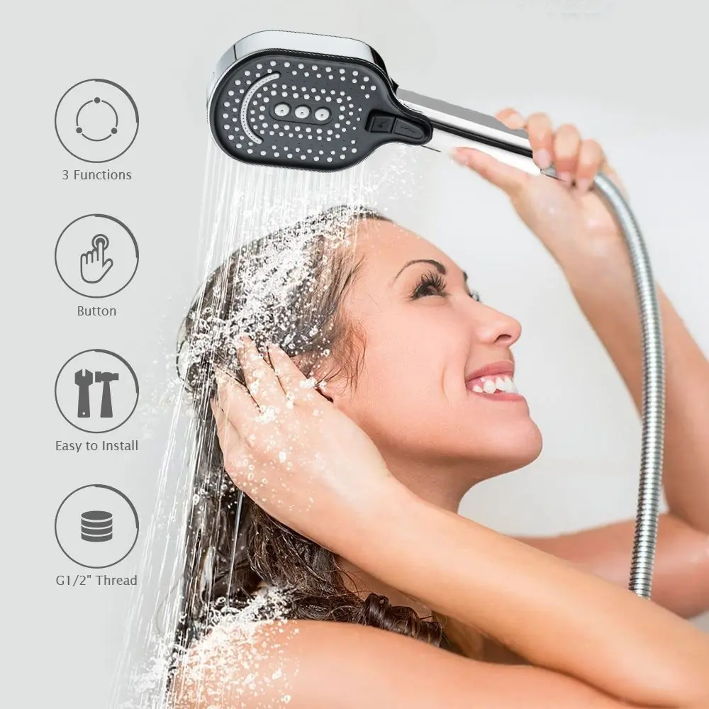 Siji Tombol Ngalih Multi-Spray Shower Kepala Gampang kanggo Instal